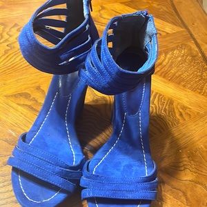 Blue wedge sandals
